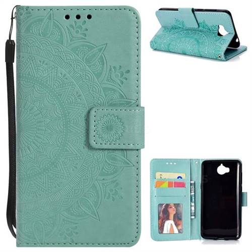 Intricate Embossing Datura Leather Wallet Case for Huawei Y5 (2017) - Mint Green
