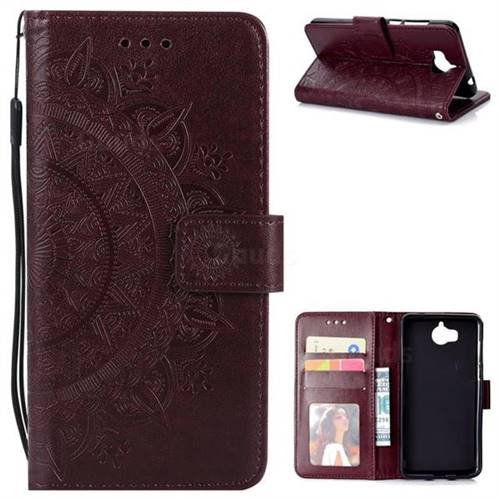 Intricate Embossing Datura Leather Wallet Case for Huawei Y5 (2017) - Brown