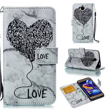 Marble Heart PU Leather Wallet Phone Case for Huawei Y5 (2017) - Black