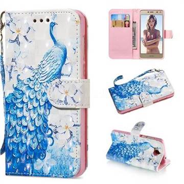 Blue Peacock 3D Painted Leather Wallet Phone Case for Huawei Y5 (2017)