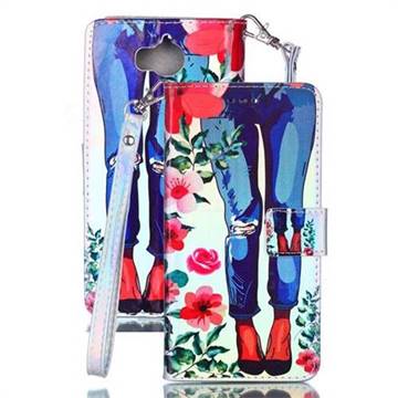 Jeans Flower Blue Ray Light PU Leather Wallet Case for Huawei Y5 (2017)