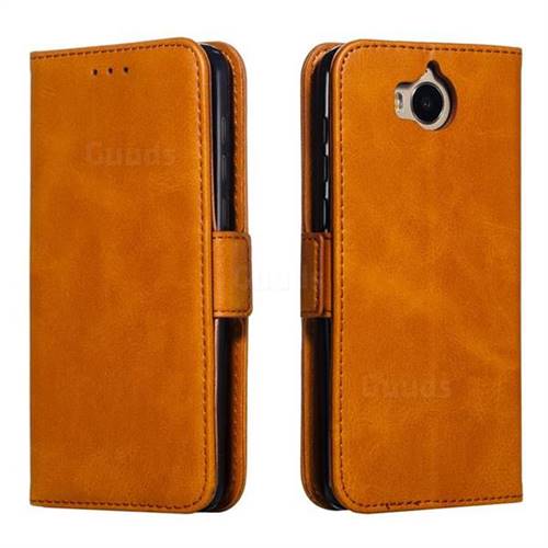Retro Classic Calf Pattern Leather Wallet Phone Case for Huawei Y5 (2017) - Yellow