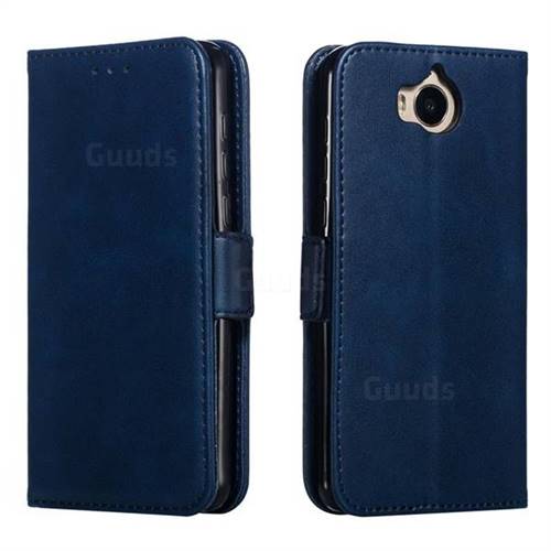 Retro Classic Calf Pattern Leather Wallet Phone Case for Huawei Y5 (2017) - Blue