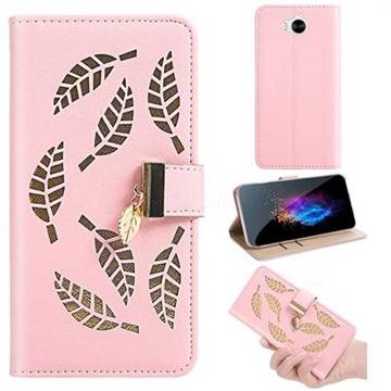 Hollow Leaves Phone Wallet Case for Huawei Y5 (2017) - Pink