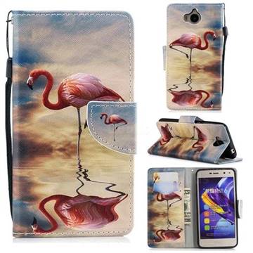 Reflection Flamingo Leather Wallet Case for Huawei Y5 (2017)