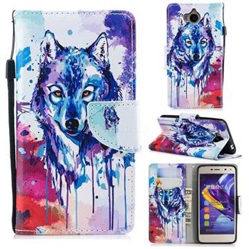 Watercolor Wolf Leather Wallet Case for Huawei Y5 (2017)