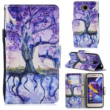 Purple Tree Leather Wallet Case for Huawei Y5 (2017)