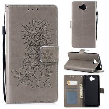 Embossing Flower Pineapple Leather Wallet Case for Huawei Y5 (2017) - Gray