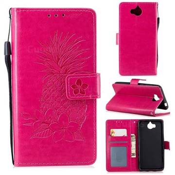 Embossing Flower Pineapple Leather Wallet Case for Huawei Y5 (2017) - Rose