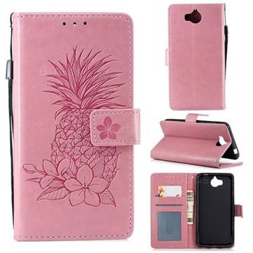 Embossing Flower Pineapple Leather Wallet Case for Huawei Y5 (2017) - Pink