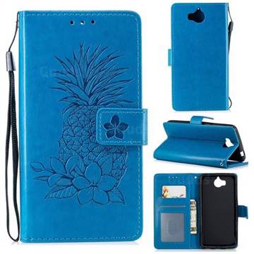 Embossing Flower Pineapple Leather Wallet Case for Huawei Y5 (2017) - Blue