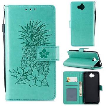 Embossing Flower Pineapple Leather Wallet Case for Huawei Y5 (2017) - Mint Green
