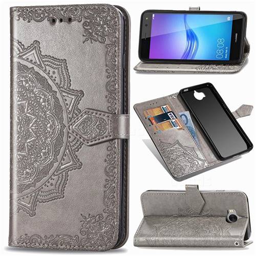 Embossing Imprint Mandala Flower Leather Wallet Case for Huawei Y5 (2017) - Gray