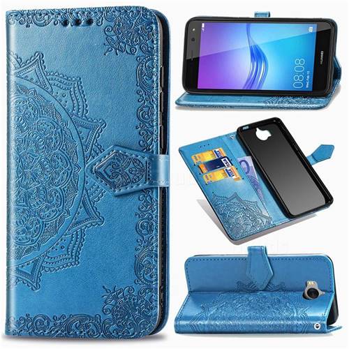 Embossing Imprint Mandala Flower Leather Wallet Case for Huawei Y5 (2017) - Blue