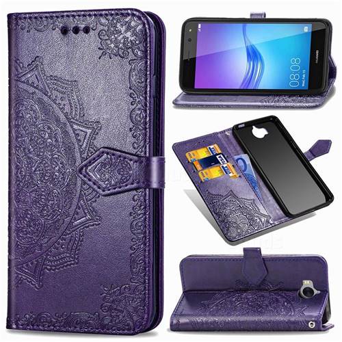 Embossing Imprint Mandala Flower Leather Wallet Case for Huawei Y5 (2017) - Purple
