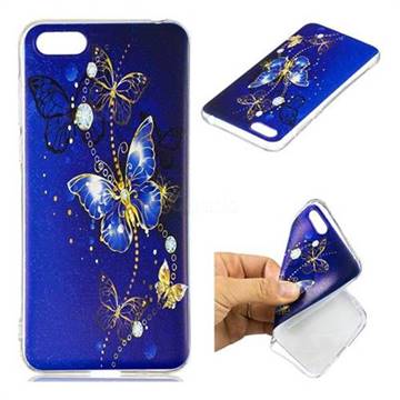 Gold and Blue Butterfly Super Clear Soft TPU Back Cover for Huawei Y5 Prime 2018 (Y5 2018 / Y5 Lite 2018)