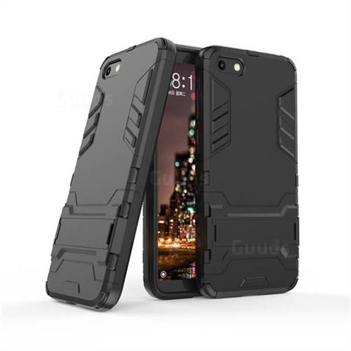 Armor Premium Tactical Grip Kickstand Shockproof Dual Layer Rugged Hard Cover for Huawei Y5 Prime 2018 (Y5 2018 / Y5 Lite 2018) - Black