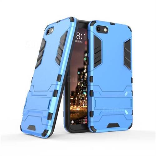Armor Premium Tactical Grip Kickstand Shockproof Dual Layer Rugged Hard Cover for Huawei Y5 Prime 2018 (Y5 2018 / Y5 Lite 2018) - Light Blue