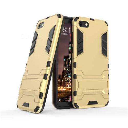 Armor Premium Tactical Grip Kickstand Shockproof Dual Layer Rugged Hard Cover for Huawei Y5 Prime 2018 (Y5 2018 / Y5 Lite 2018) - Golden