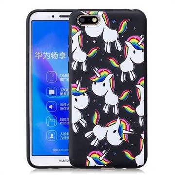 Rainbow Unicorn 3D Embossed Relief Black Soft Back Cover for Huawei Y5 Prime 2018 (Y5 2018 / Y5 Lite 2018)