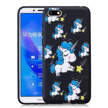 Blue Unicorn 3D Embossed Relief Black Soft Back Cover for Huawei Y5 Prime 2018 (Y5 2018 / Y5 Lite 2018)