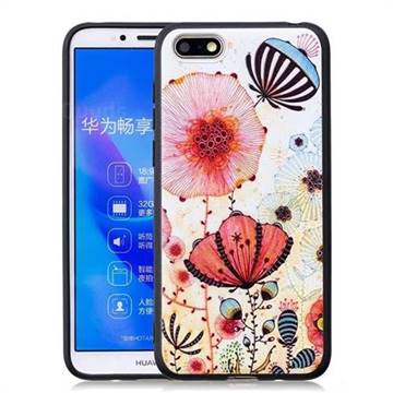 Pink Flower 3D Embossed Relief Black Soft Back Cover for Huawei Y5 Prime 2018 (Y5 2018 / Y5 Lite 2018)