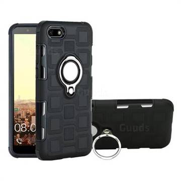 Ice Cube Shockproof PC + Silicon Invisible Ring Holder Phone Case for Huawei Y5 Prime 2018 (Y5 2018 / Y5 Lite 2018) - Black