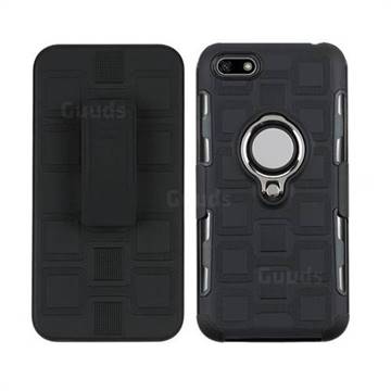 3 in 1 PC + Silicone Leather Phone Case for Huawei Y5 Prime 2018 (Y5 2018 / Y5 Lite 2018) - Black