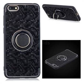 Luxury Mosaic Metal Silicone Invisible Ring Holder Soft Phone Case for Huawei Y5 Prime 2018 (Y5 2018 / Y5 Lite 2018) - Black