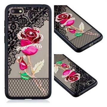 Rose Lace Diamond Flower Soft TPU Back Cover for Huawei Y5 Prime 2018 (Y5 2018 / Y5 Lite 2018)