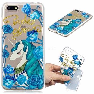 Blue Flower Unicorn Clear Varnish Soft Phone Back Cover for Huawei Y5 Prime 2018 (Y5 2018 / Y5 Lite 2018)
