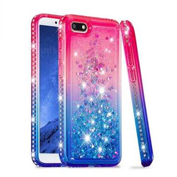 Diamond Frame Liquid Glitter Quicksand Sequins Phone Case for Huawei Y5 Prime 2018 (Y5 2018 / Y5 Lite 2018) - Pink Blue
