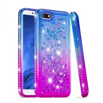 Diamond Frame Liquid Glitter Quicksand Sequins Phone Case for Huawei Y5 Prime 2018 (Y5 2018 / Y5 Lite 2018) - Blue Purple