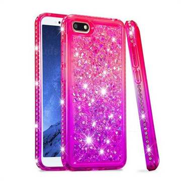 Diamond Frame Liquid Glitter Quicksand Sequins Phone Case for Huawei Y5 Prime 2018 (Y5 2018 / Y5 Lite 2018) - Pink Purple