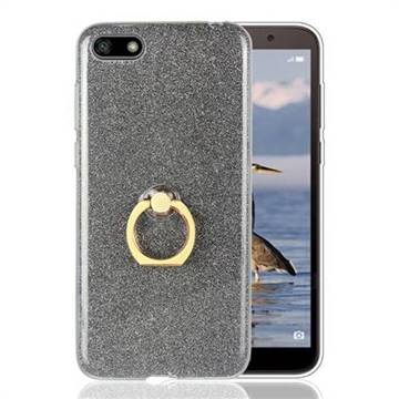 Luxury Soft TPU Glitter Back Ring Cover with 360 Rotate Finger Holder Buckle for Huawei Y5 Prime 2018 (Y5 2018 / Y5 Lite 2018) - Black