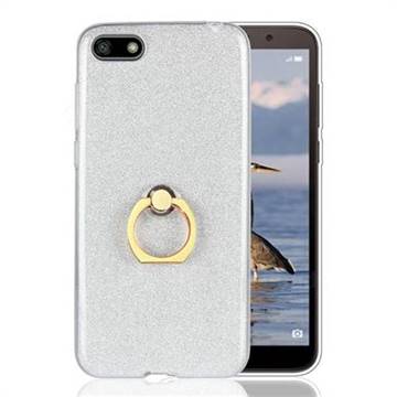 Luxury Soft TPU Glitter Back Ring Cover with 360 Rotate Finger Holder Buckle for Huawei Y5 Prime 2018 (Y5 2018 / Y5 Lite 2018) - White