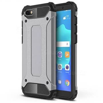 King Kong Armor Premium Shockproof Dual Layer Rugged Hard Cover for Huawei Y5 Prime 2018 (Y5 2018 / Y5 Lite 2018) - Silver Grey