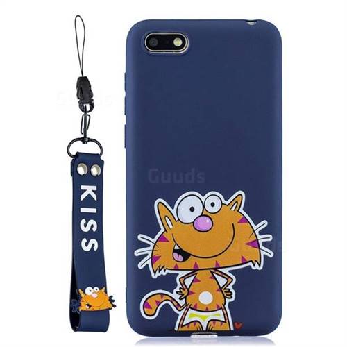 Blue Cute Cat Soft Kiss Candy Hand Strap Silicone Case for Huawei Y5 Prime 2018 (Y5 2018 / Y5 Lite 2018)