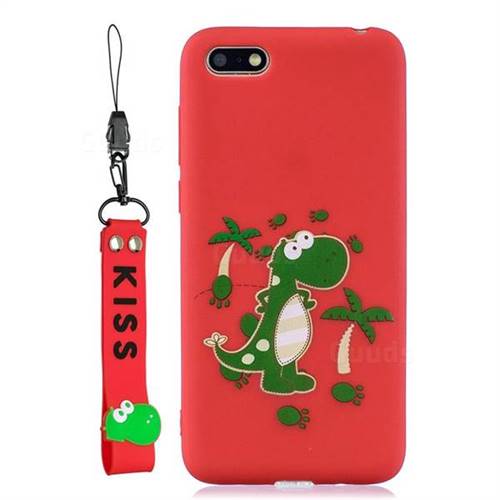 Red Dinosaur Soft Kiss Candy Hand Strap Silicone Case for Huawei Y5 Prime 2018 (Y5 2018 / Y5 Lite 2018)