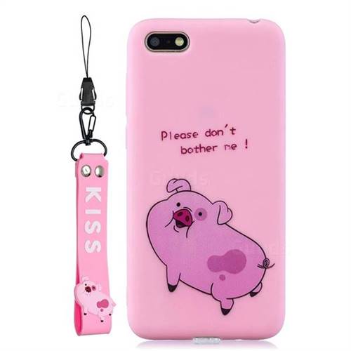 Pink Cute Pig Soft Kiss Candy Hand Strap Silicone Case for Huawei Y5 Prime 2018 (Y5 2018 / Y5 Lite 2018)