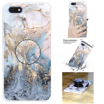Golden Gray Marble Pop Stand Holder Varnish Phone Cover for Huawei Y5 Prime 2018 (Y5 2018 / Y5 Lite 2018)
