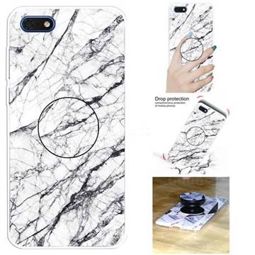 White Marble Pop Stand Holder Varnish Phone Cover for Huawei Y5 Prime 2018 (Y5 2018 / Y5 Lite 2018)