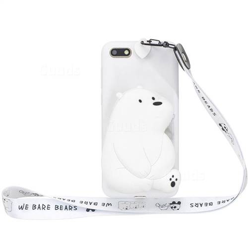 White Polar Bear Neck Lanyard Zipper Wallet Silicone Case for Huawei Y5 Prime 2018 (Y5 2018 / Y5 Lite 2018)