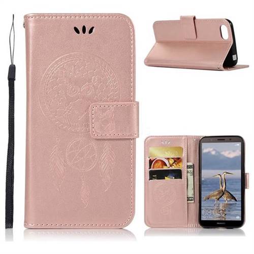 Intricate Embossing Owl Campanula Leather Wallet Case for Huawei Y5 Prime 2018 (Y5 2018 / Y5 Lite 2018) - Rose Gold