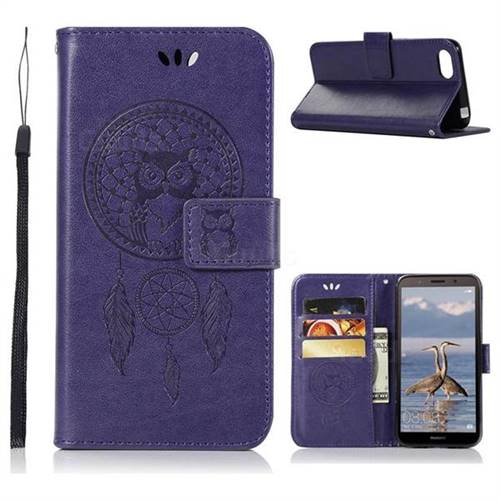 Intricate Embossing Owl Campanula Leather Wallet Case for Huawei Y5 Prime 2018 (Y5 2018 / Y5 Lite 2018) - Purple