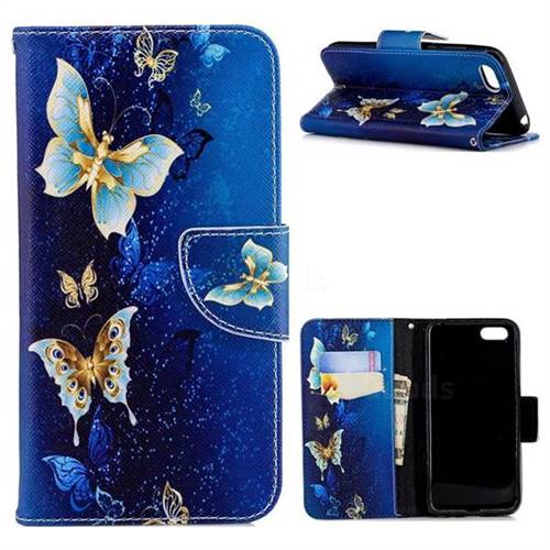 Golden Butterflies Leather Wallet Case for Huawei Y5 Prime 2018 (Y5 2018 / Y5 Lite 2018)