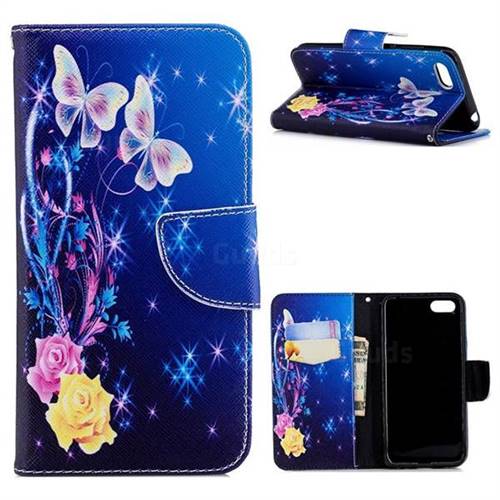 Yellow Flower Butterfly Leather Wallet Case for Huawei Y5 Prime 2018 (Y5 2018 / Y5 Lite 2018)