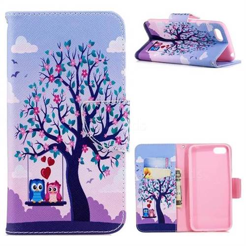 Tree and Owls Leather Wallet Case for Huawei Y5 Prime 2018 (Y5 2018 / Y5 Lite 2018)