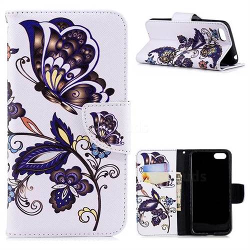 Butterflies and Flowers Leather Wallet Case for Huawei Y5 Prime 2018 (Y5 2018 / Y5 Lite 2018)