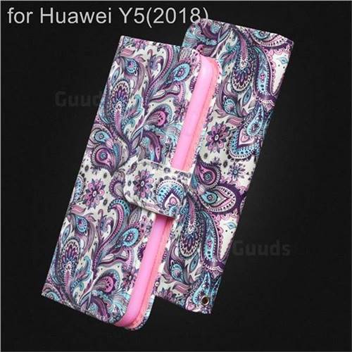 Swirl Flower 3D Painted Leather Wallet Case for Huawei Y5 Prime 2018 (Y5 2018 / Y5 Lite 2018)